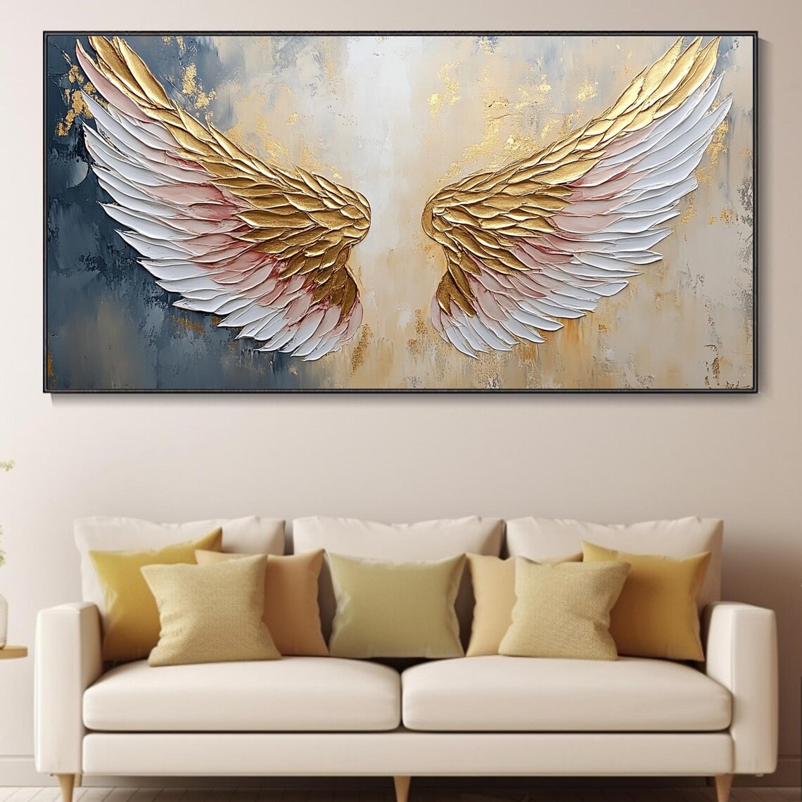 Golden Angel Wings Textured Abstract Painting Blush Pink Poster