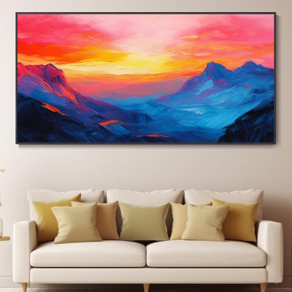 Boho Vibrant Mountain Landscape Modern Wall Art 3d Colorful Abstract Landscape Oil Painting Textured Wall Art Nature Inspired Art Home Decor