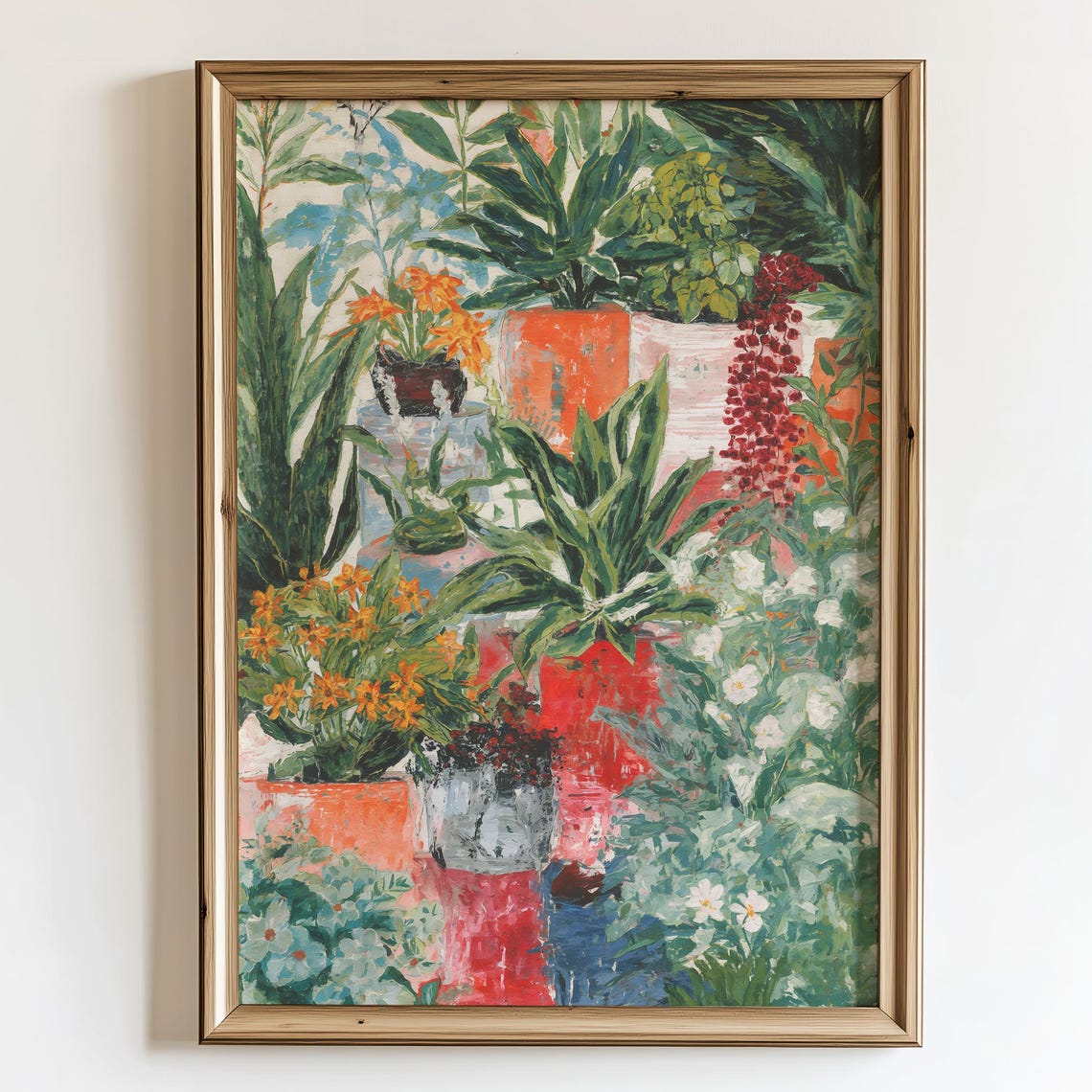 Botanical Print Potted Plant Painting Impressionist Garden Wall Art Terracotta Pots Decor Maximalist Floral Artwork