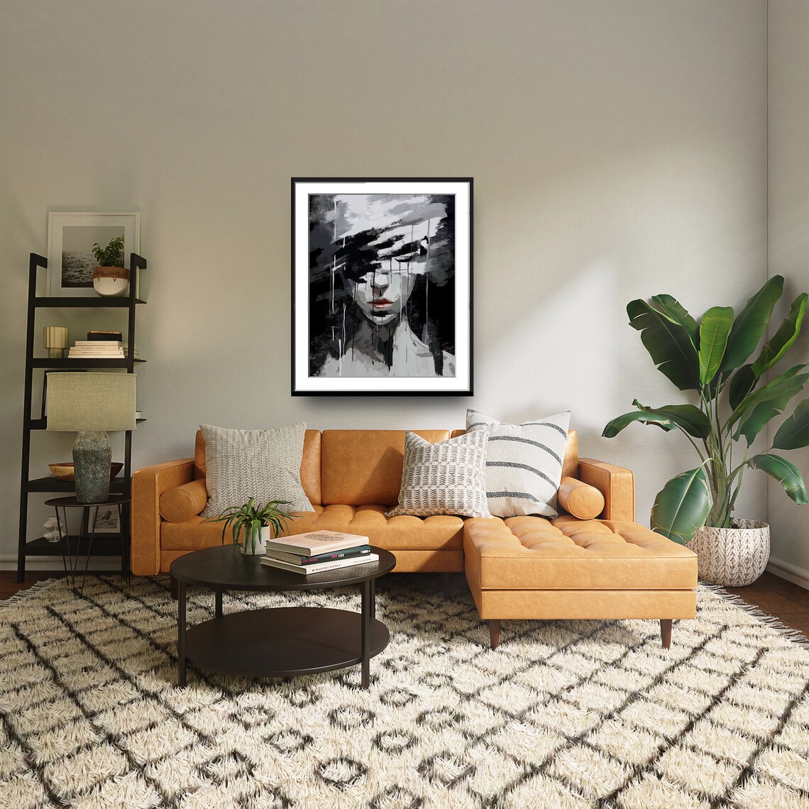 Abstract Woman Portrait In Black White Paint Brushstrokes Poster - Image 2