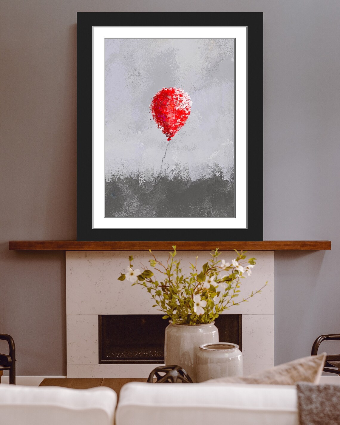 Red Balloon Alone, Impressionistic Painting - Image 2