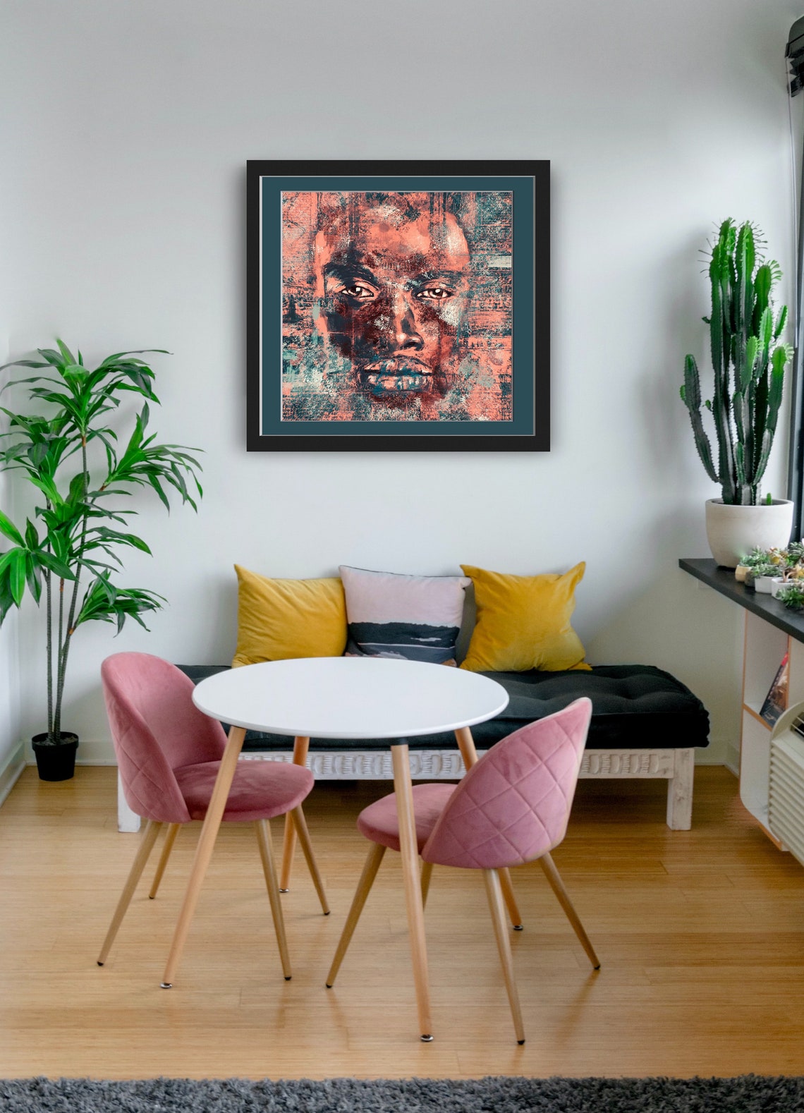 Abstract Mans Face Coral Teal Grunge Texture Portrait Poster - Image 4