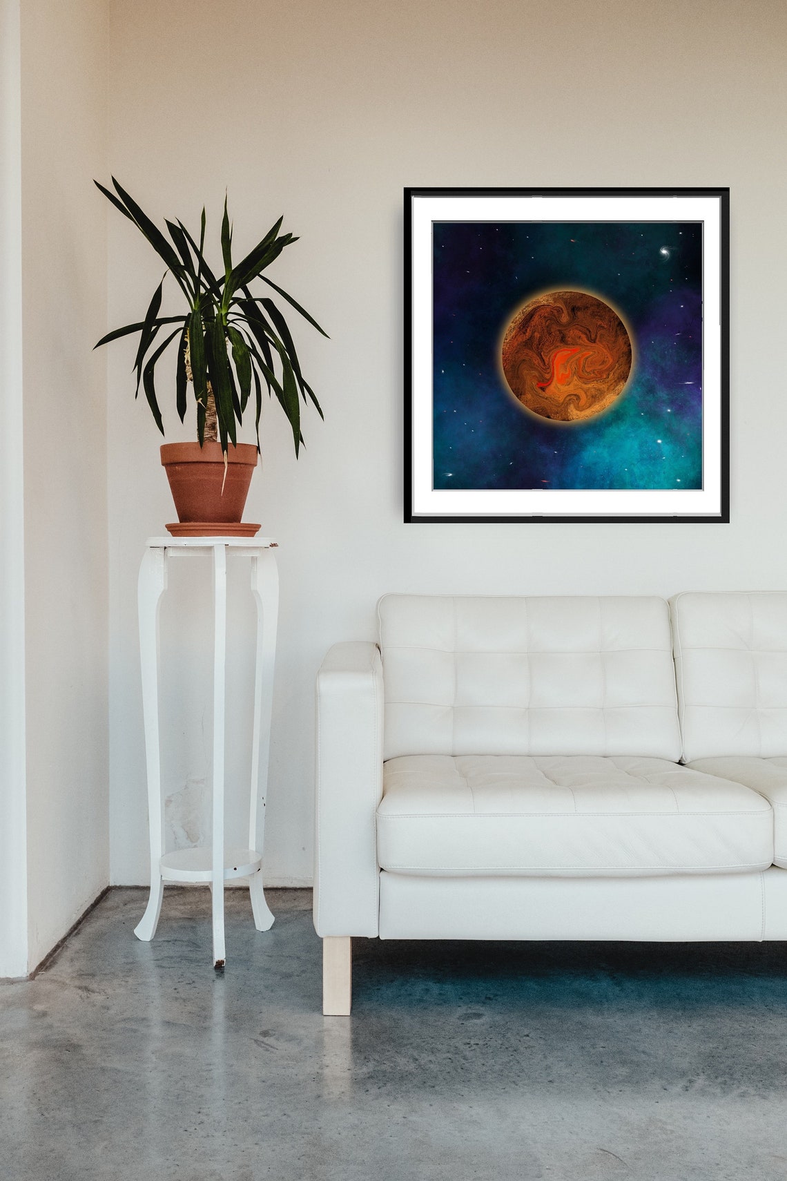 Gas Giant Planet Orange Swirls Starry Teal Nebula Space Poster - Image 4