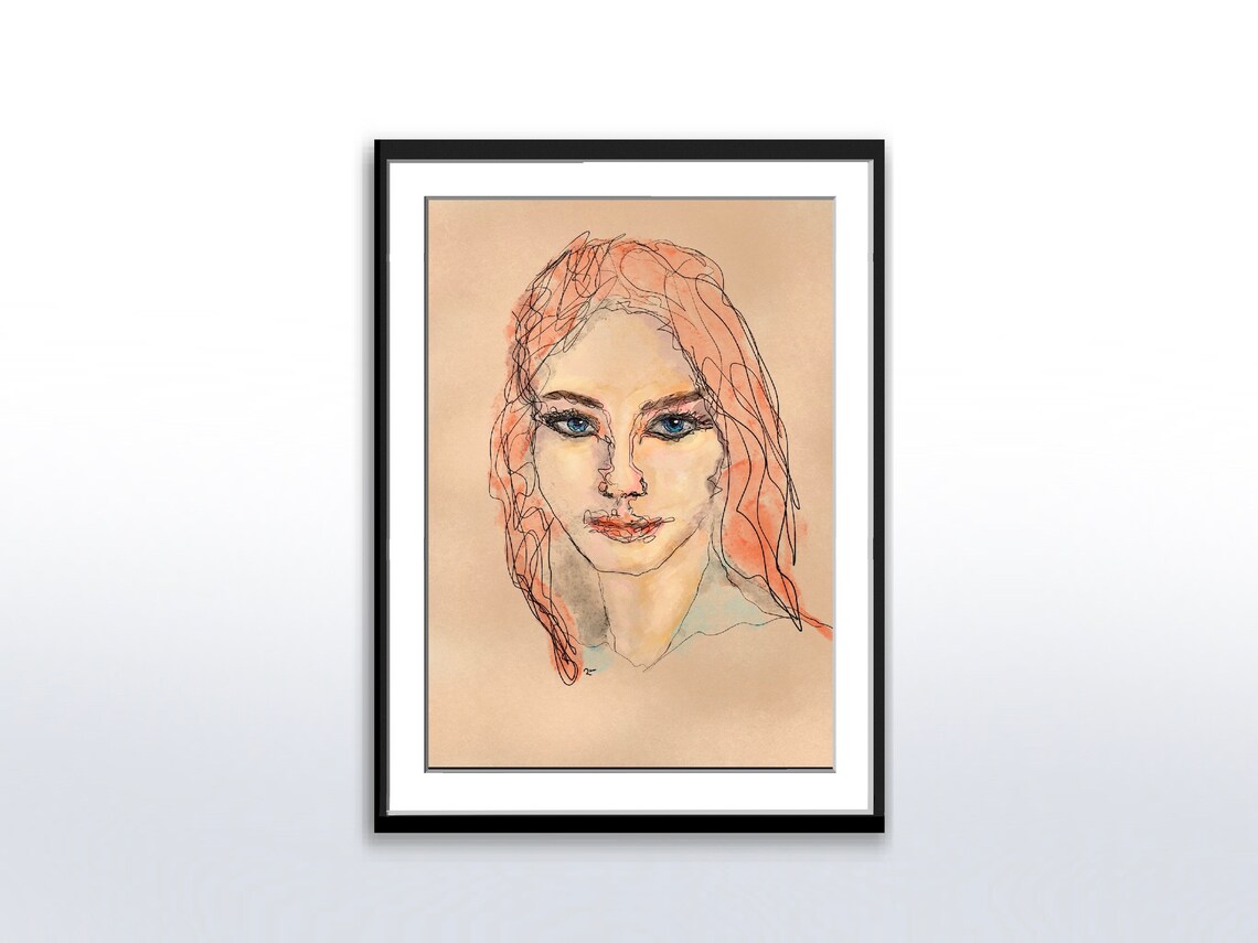 Abstract Portrait Art Abstract Womans Face Art Wall Art Line Art Style Instant Print