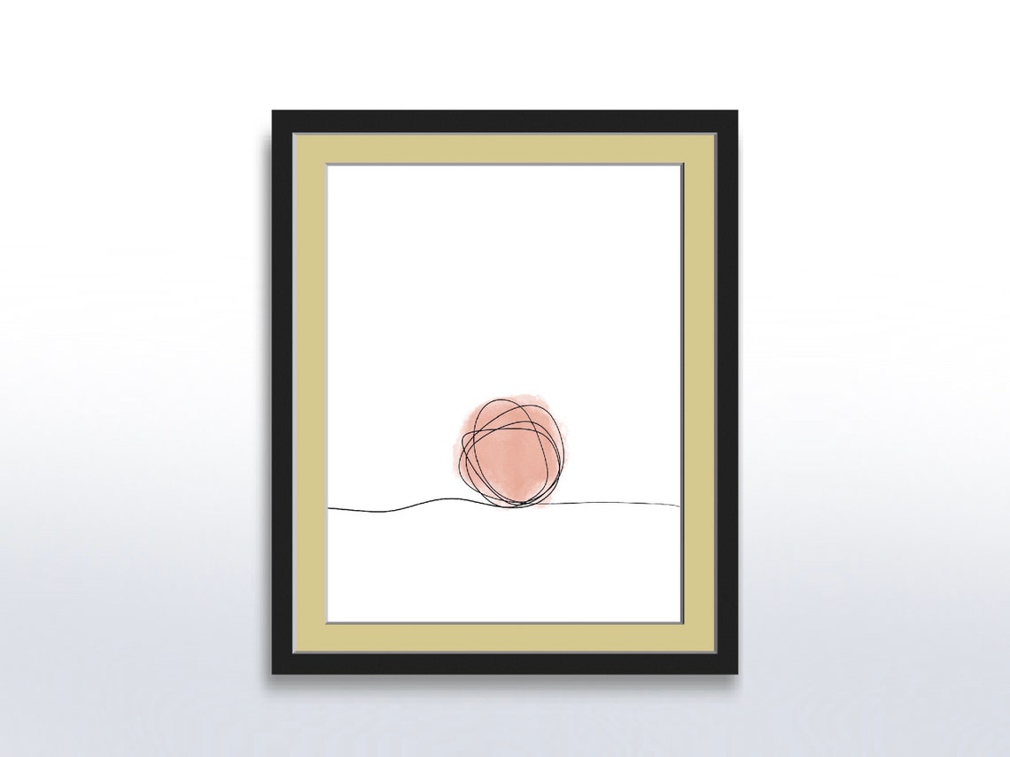 Minimalist Boho Sun Line Drawing Pink Watercolor Circle Poster