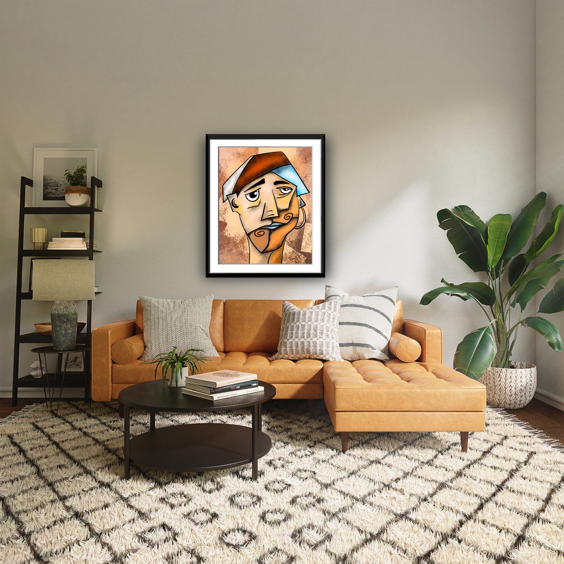 Cubist Mans Face Orange Geometric Fragments Warm Textured Poster - Image 3