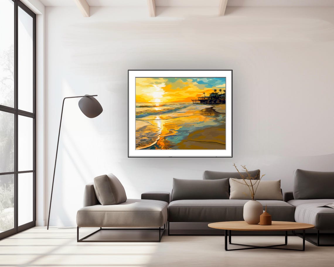 Golden Sunset Beach Pier Palms Ocean Reflections Seascape Poster - Image 4