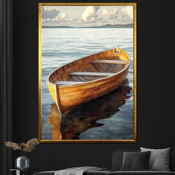 Rustic Wooden Boat Painting Nautical Wall Art For Home Decor Lakehouse Gift