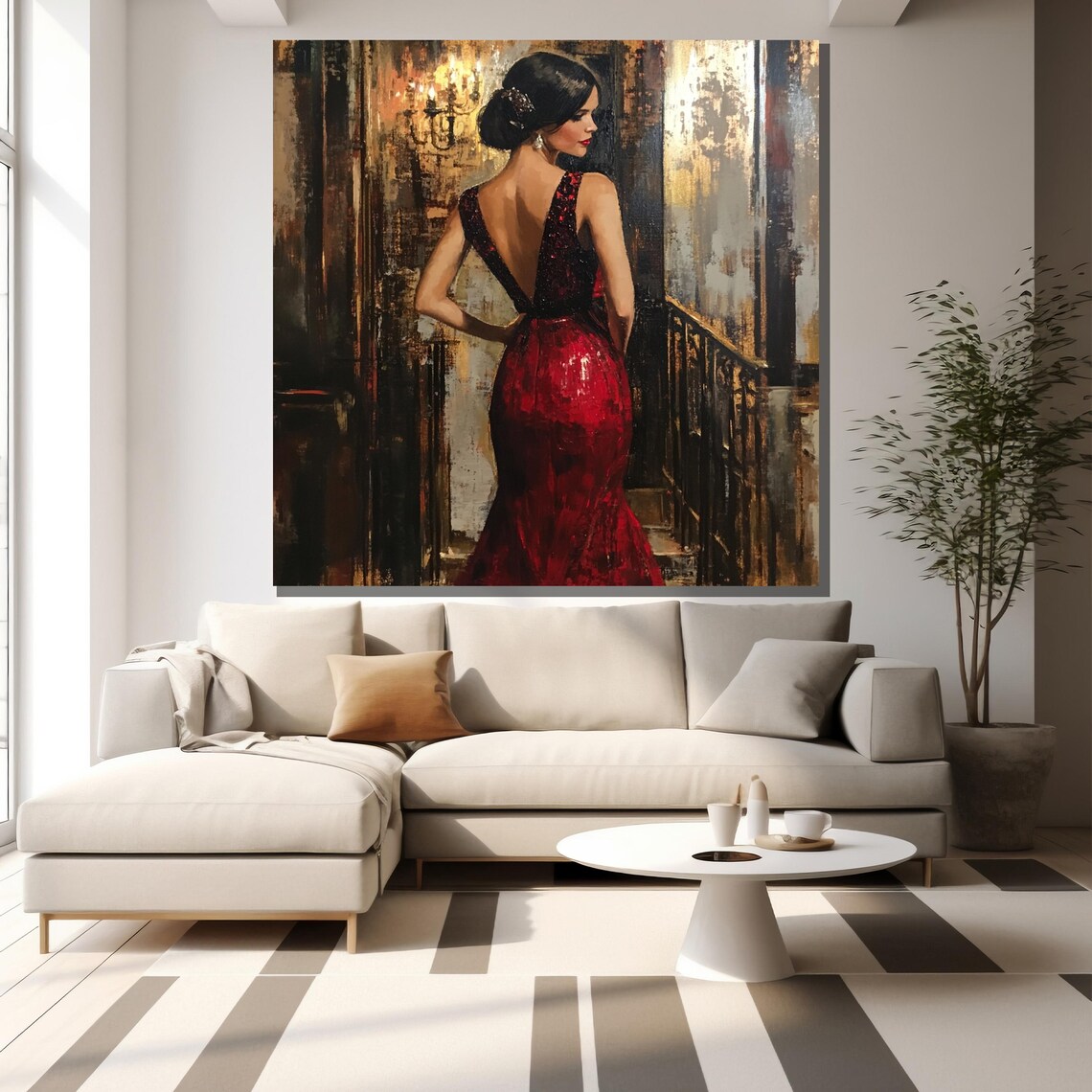 Elegant Woman In Red Dress Portrait Art Print - Image 2