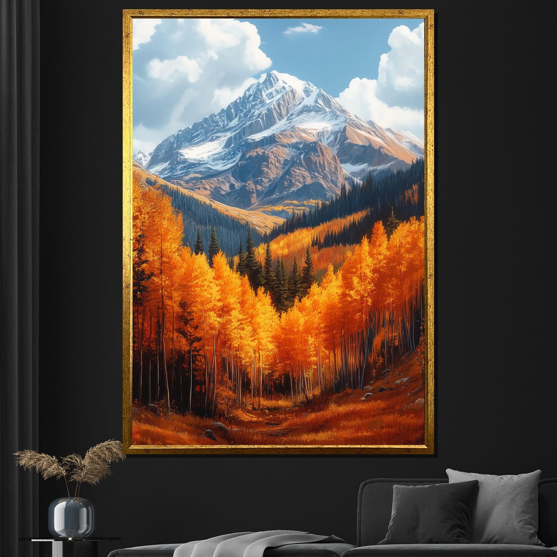 Golden Autumn Forest Snow Capped Mountain Valley Scenic Nature Poster