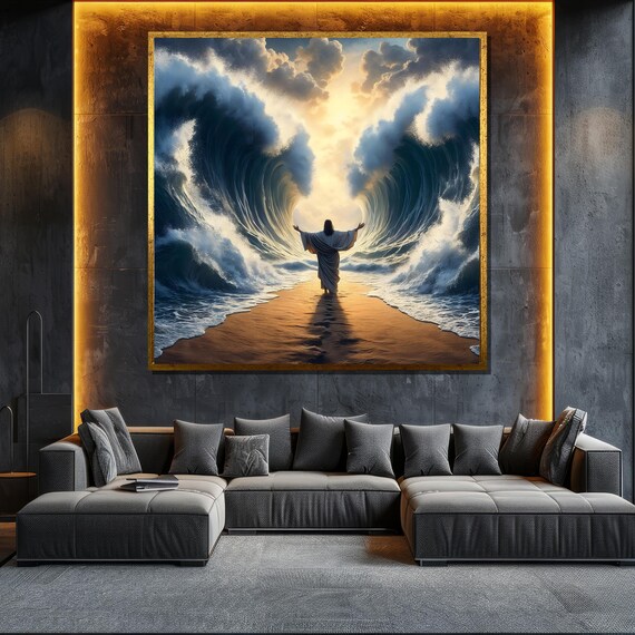 Moses Parting Red Sea Towering Waves Biblical Miracle Art Wall Poster