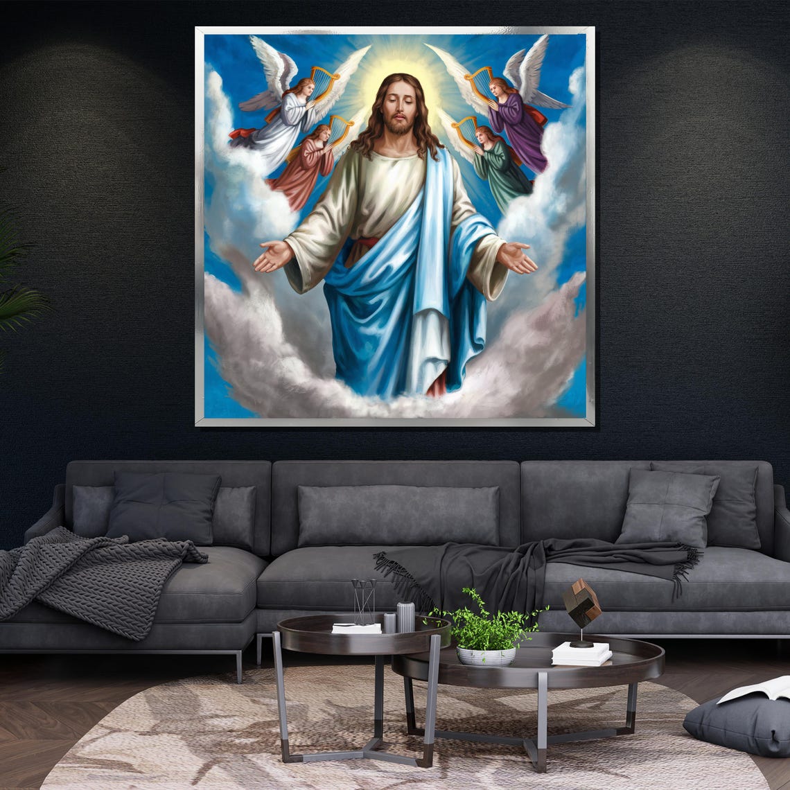 Jesus Ascension Angels Harps Heavenly Clouds Christian Art Wall Poster - Image 4