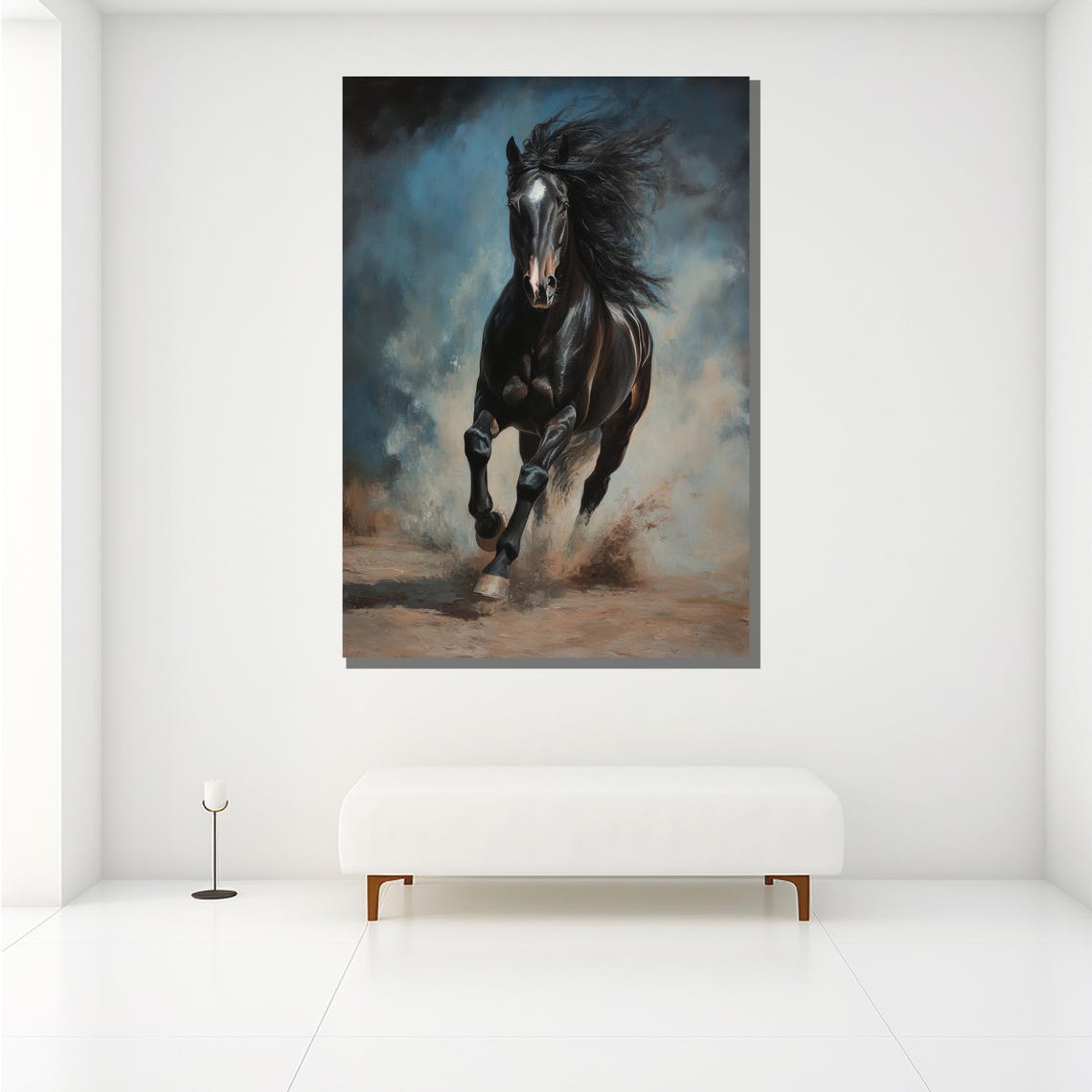 Black Horse Galloping Dust Dynamic Powerful Stallion Wall Art - Image 2