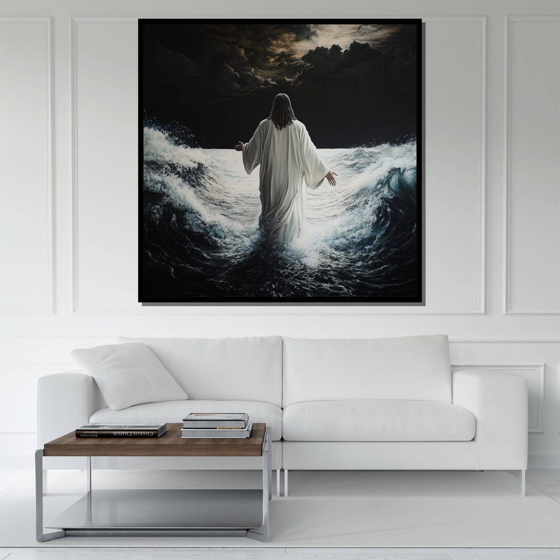 Jesus Walking On A Dark Stormy Sea At Night Religious Poster - Image 5