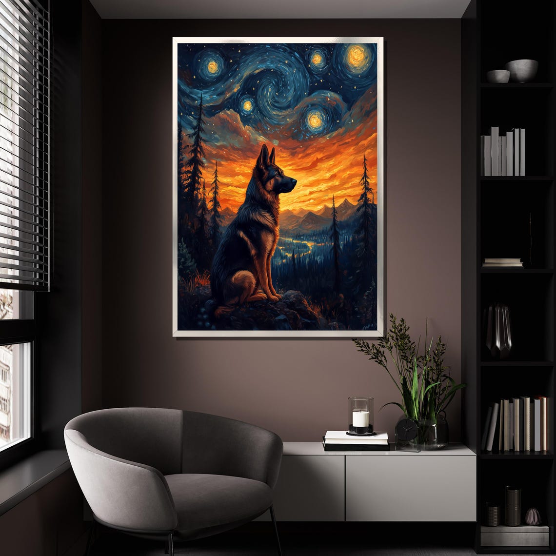 German Shepherd Starry Night Mountain Sunset Pine Forest Dog Poster - Image 4