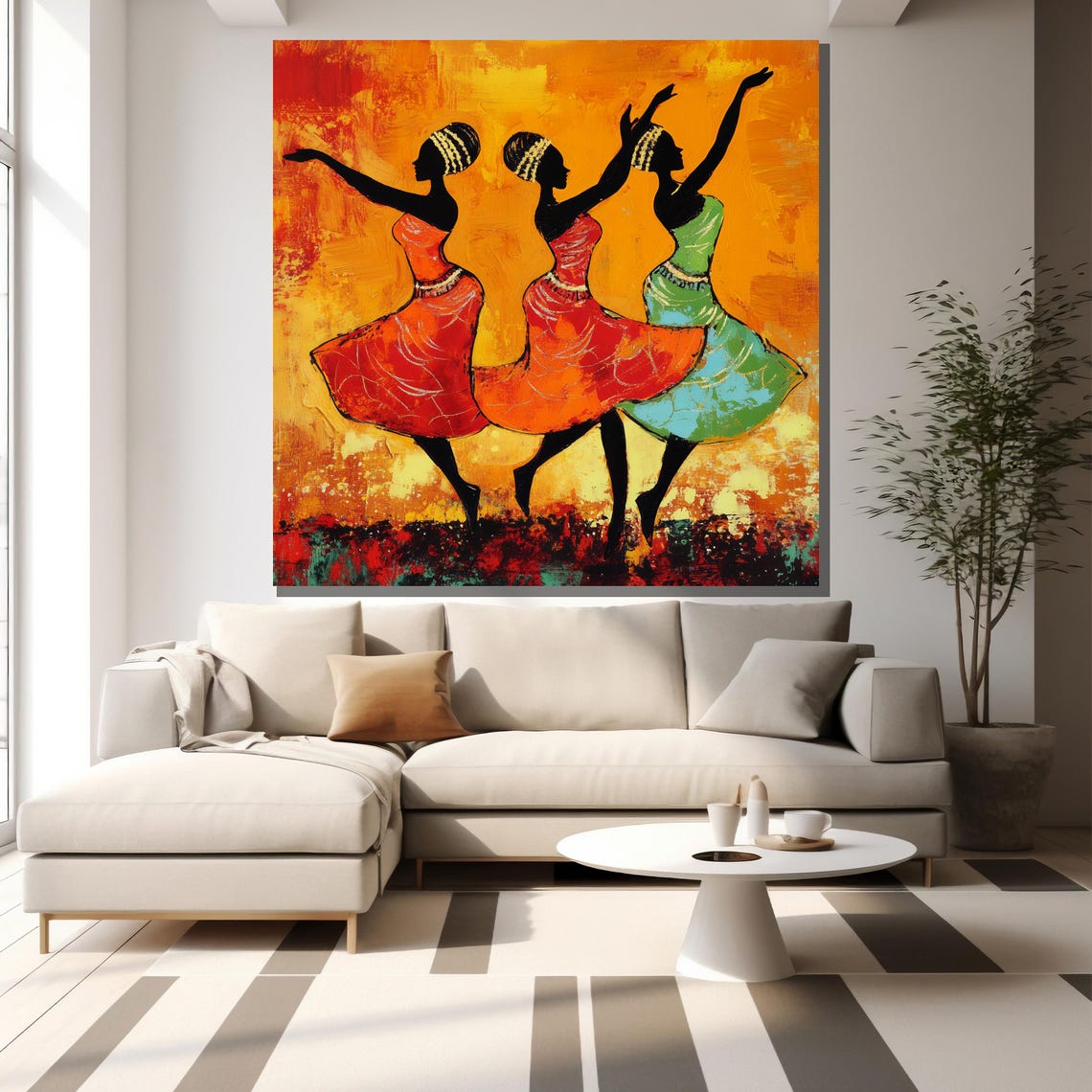 African Women Dancing Painting Vibrant Tribal Wall Art Colorful Textured Oil Painting For Living Room Decor Gift For Art Lovers - Image 2