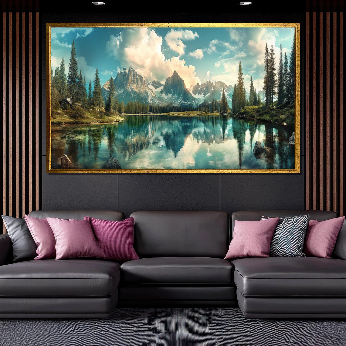 Mountain Lake Reflection With Pine Trees Scenic Nature Travel Poster