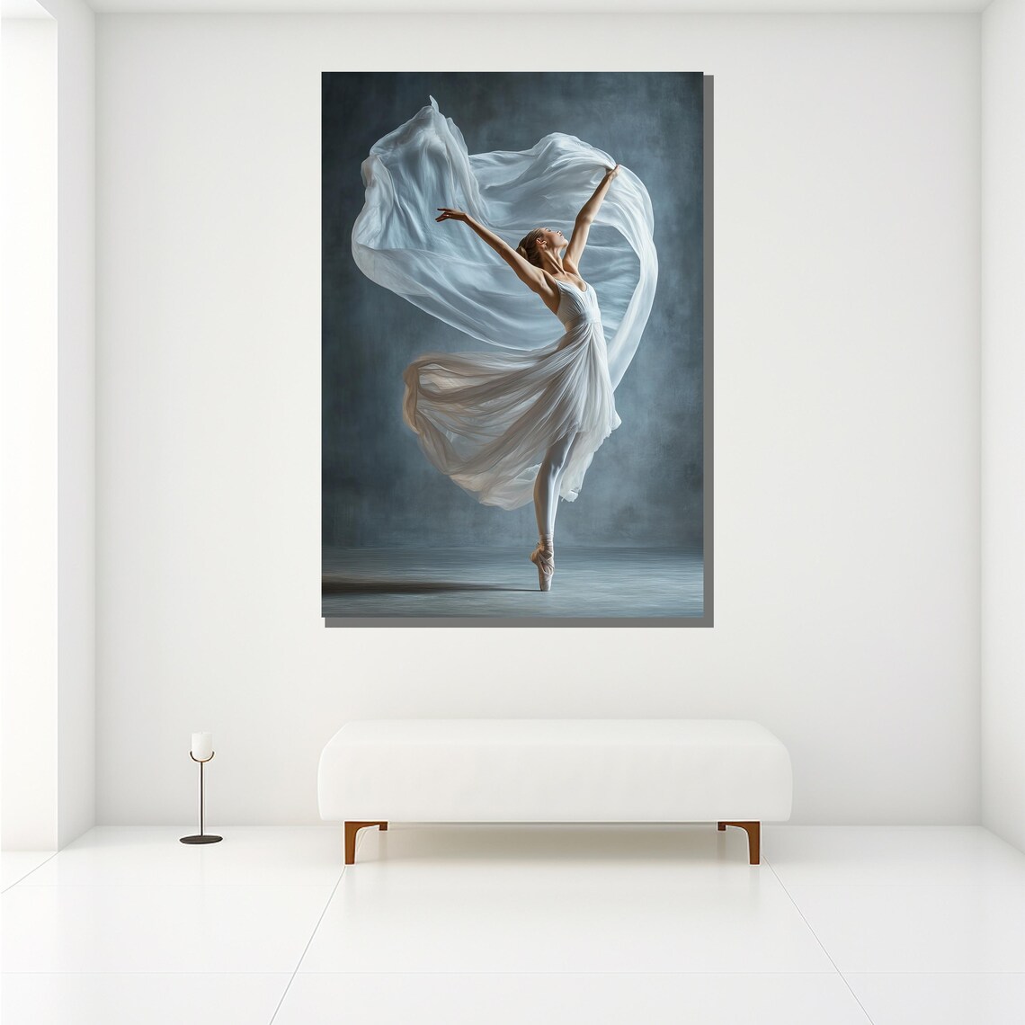 Graceful Ballerina In White Flowing Dress En Pointe Artistic Poster - Image 2