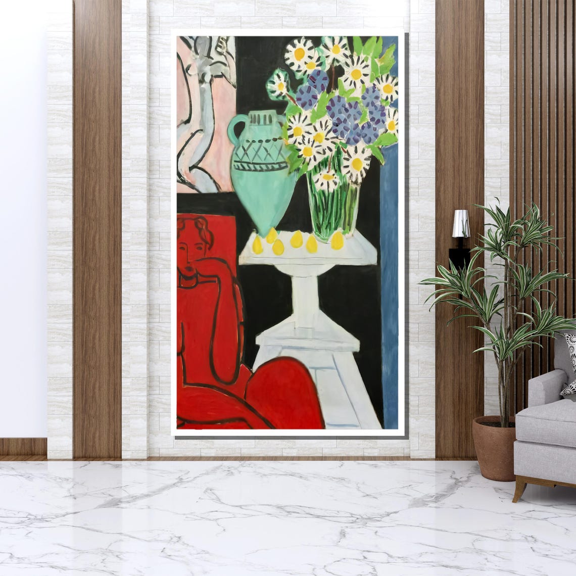 Henri Matisse Style Still Life Daisies Green Vase Red Figure Poster - Image 3