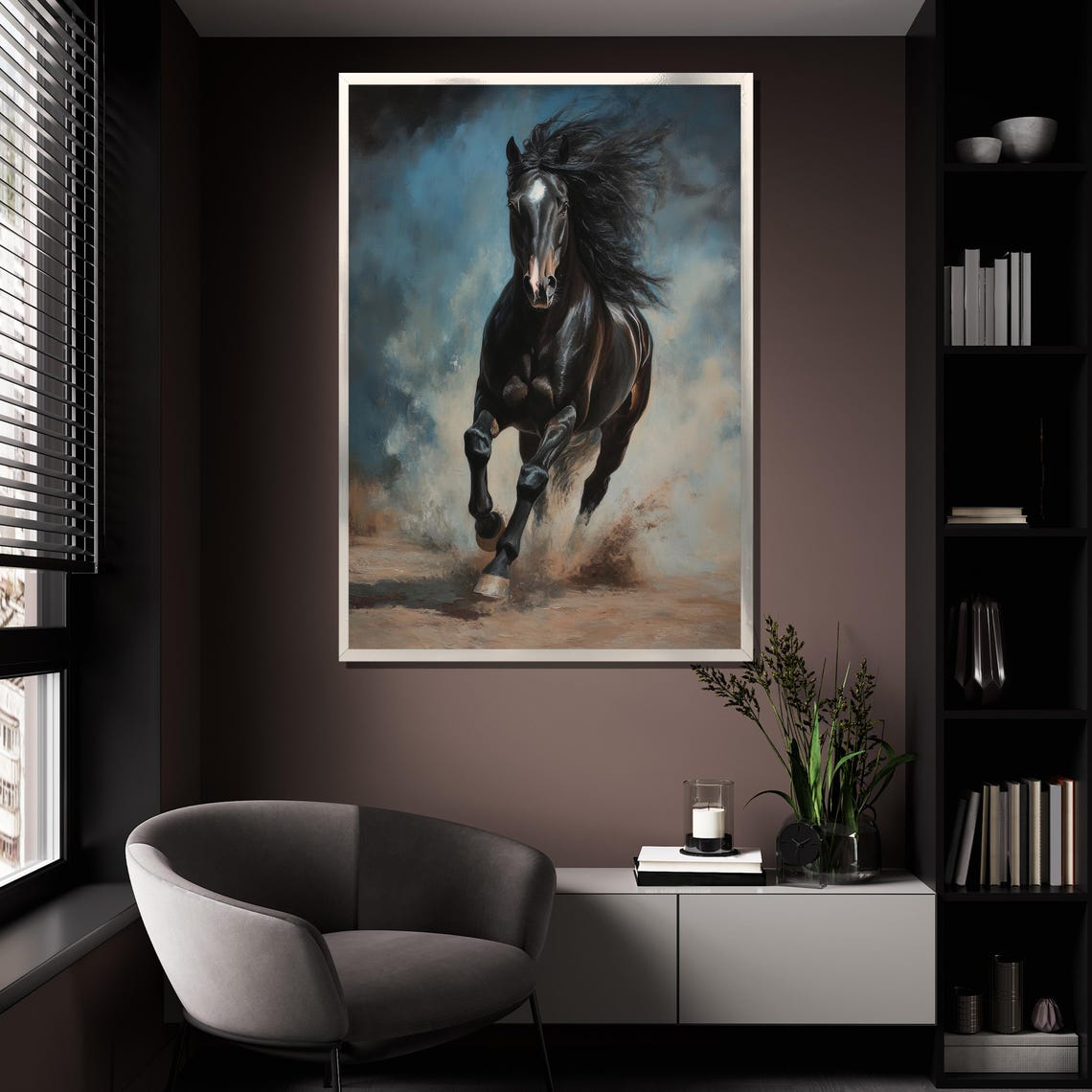 Black Horse Galloping Dust Dynamic Powerful Stallion Wall Art - Image 4