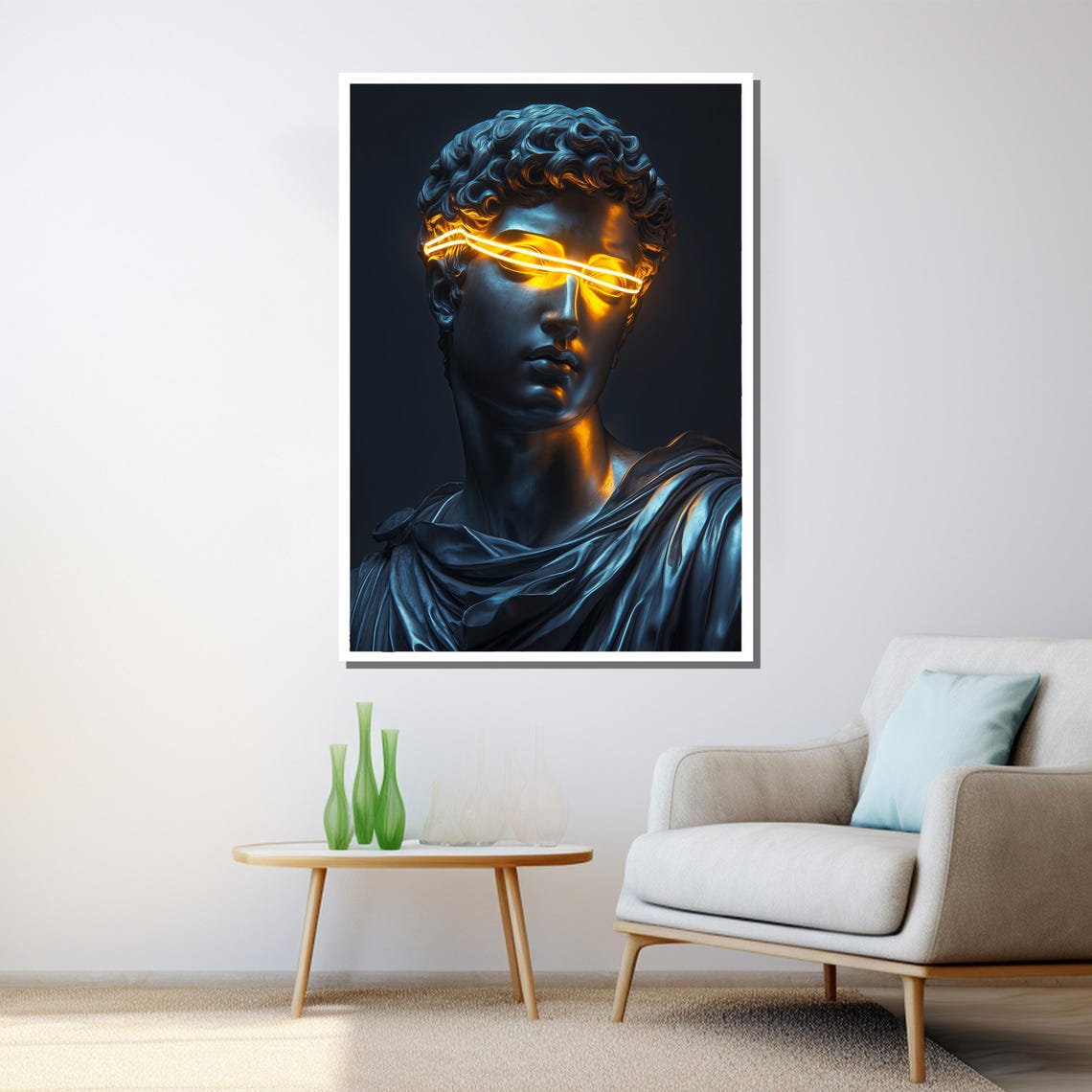 Neon Light David Statue Head Pop Art Classical Sculpture Modern Poster - Image 3