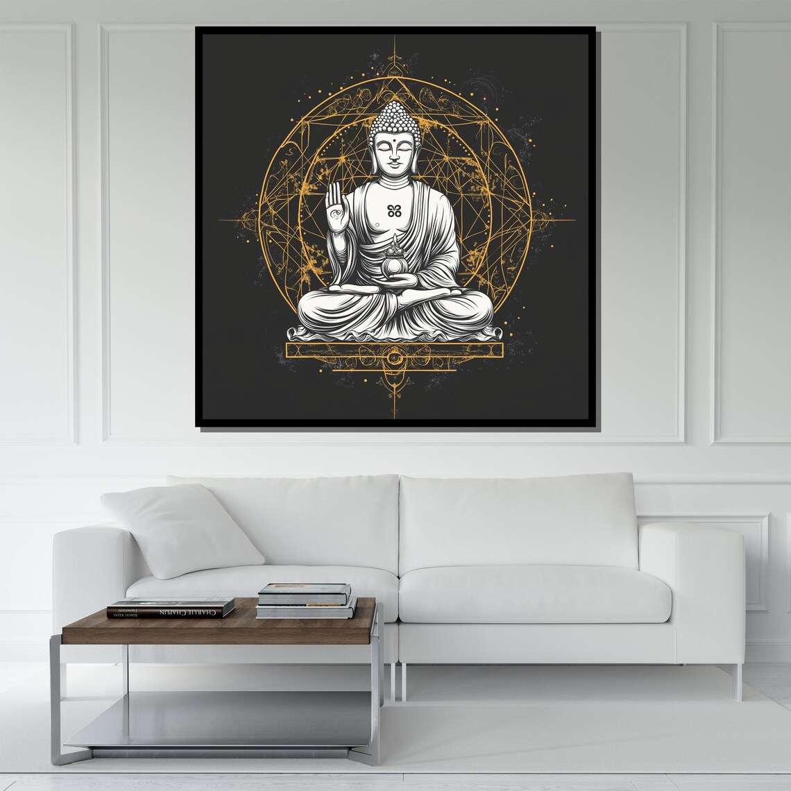 Buddha Blessing Geometric Gold Mandala Black Modern Spiritual Wall Poster - Image 5