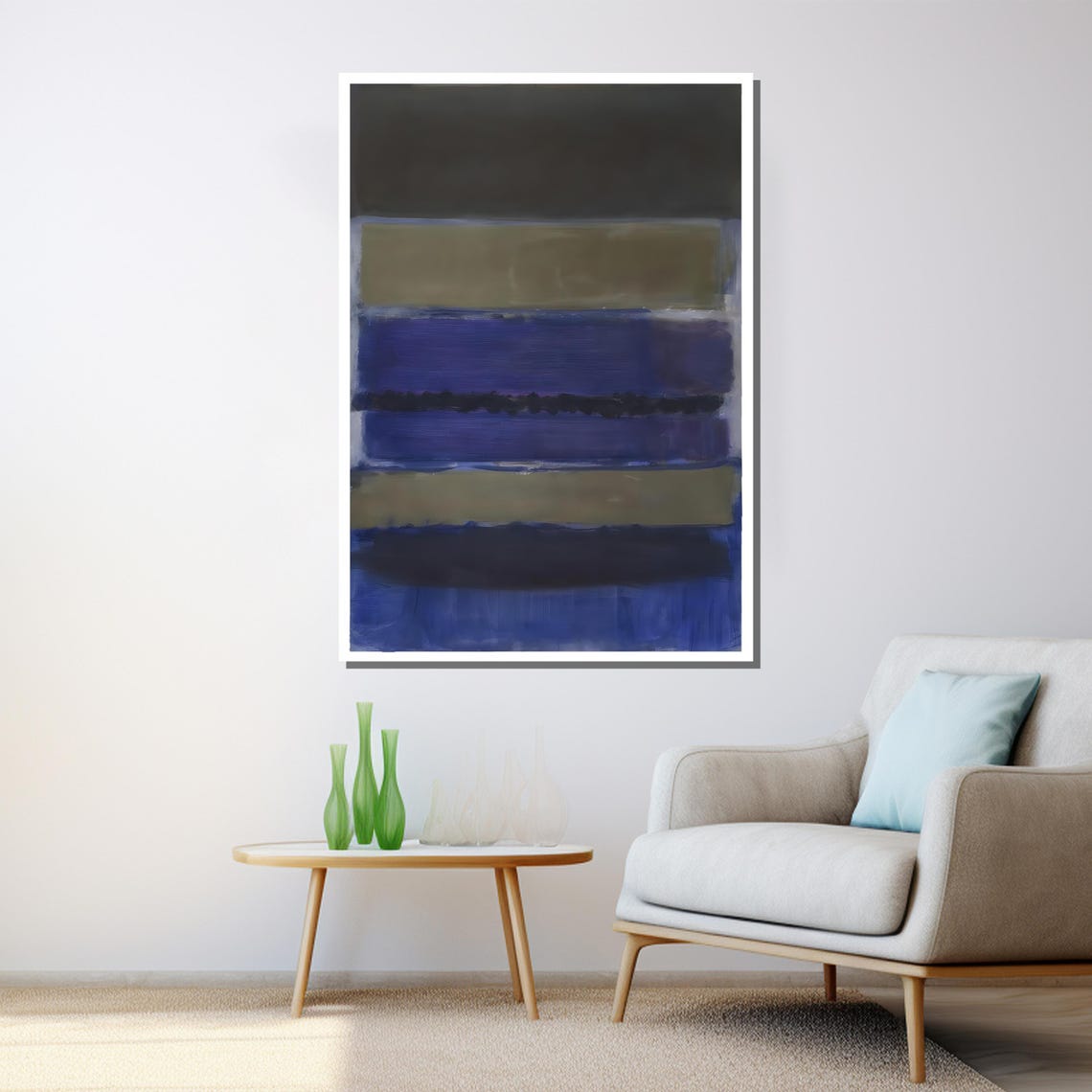 Mark Rothko Style Horizontal Gray Tan And Blue Bands Abstract Poster - Image 3