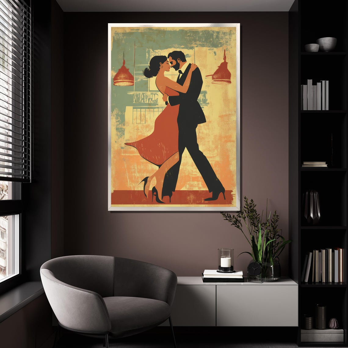 Retro Tango Couple Dancing Vintage Style Warm Toned Art Poster - Image 4