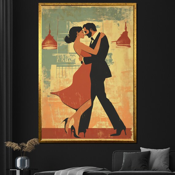 Retro Tango Couple Dancing Vintage Style Warm Toned Art Poster