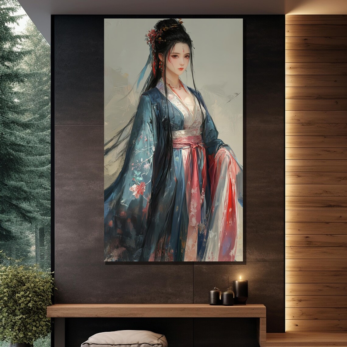 Chinese Woman In Blue Hanfu Traditional Elegant Portrait Art Poster - Image 2