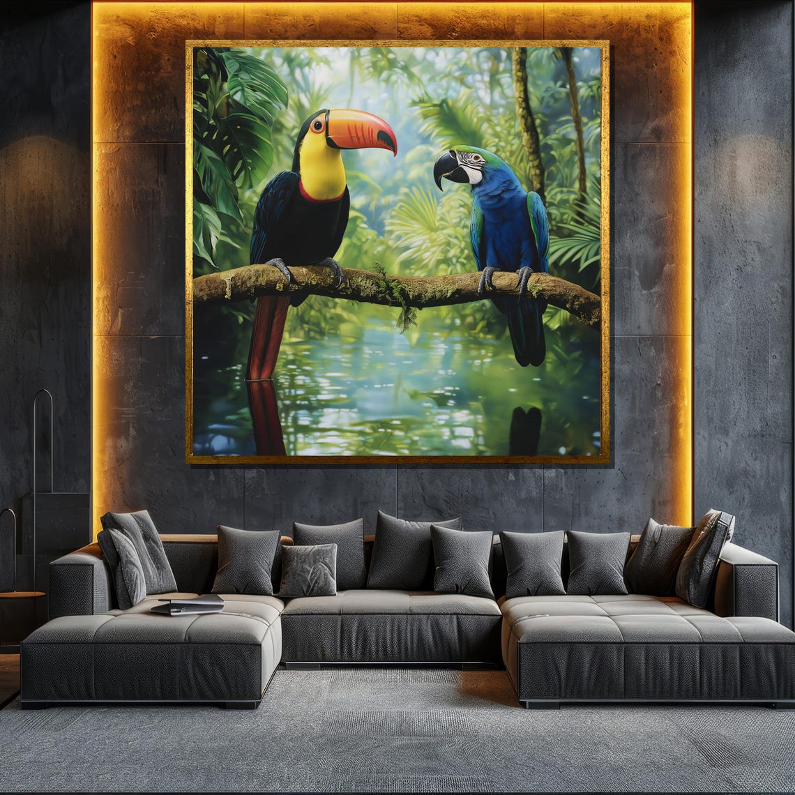 Toucan Blue Parrot Jungle River Tropical Colorful Birds Wall Art