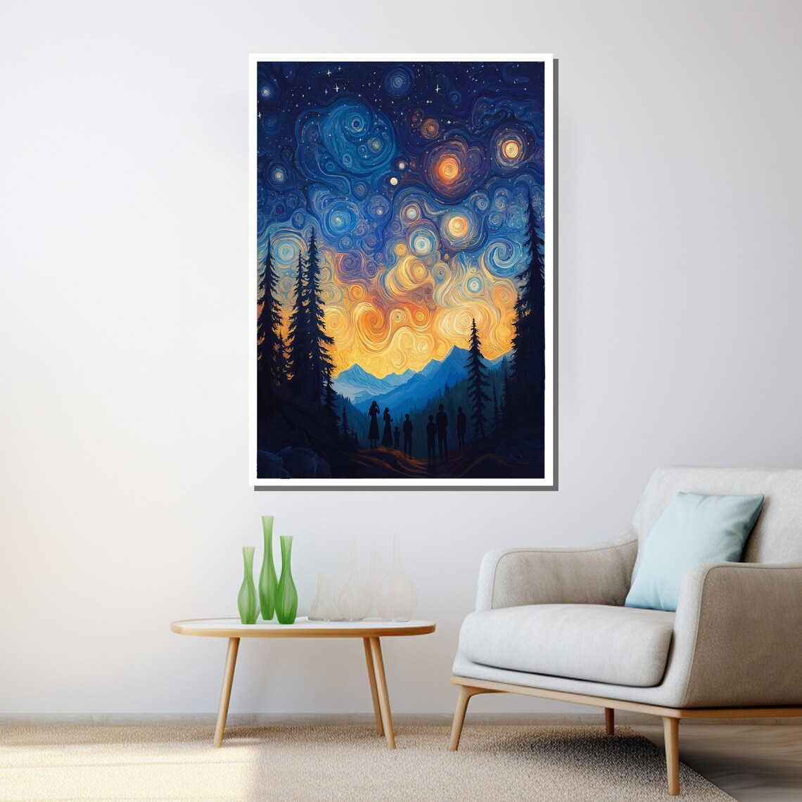 Starry Night In Forest Painting Nature Wall Art For Home Decor And Stargazing Lovers Gift - Image 3