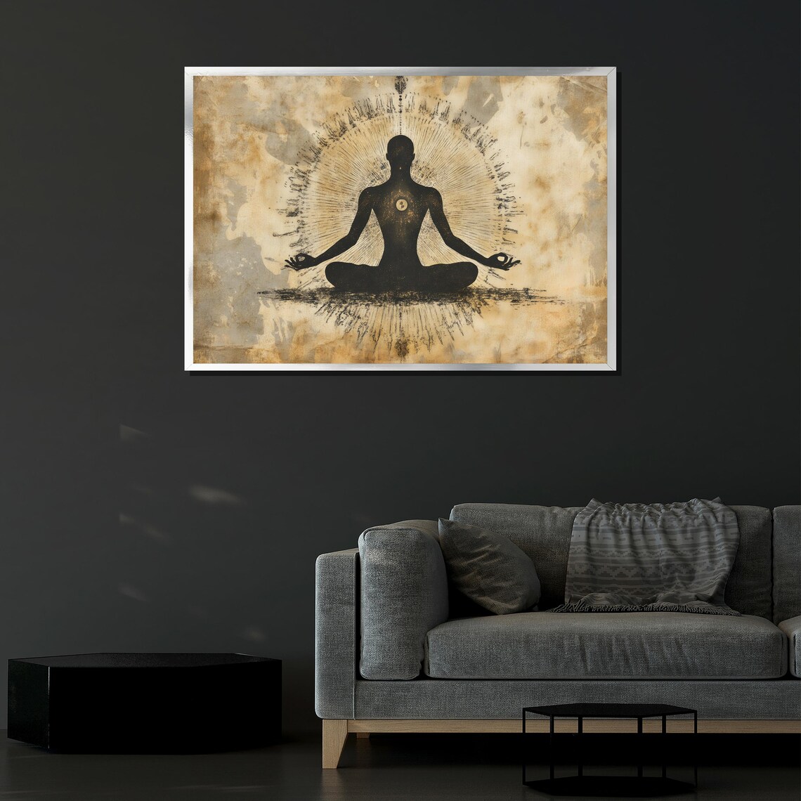 Meditation Silhouette Golden Aura Vintage Parchment Minimalist Zen Poster - Image 4