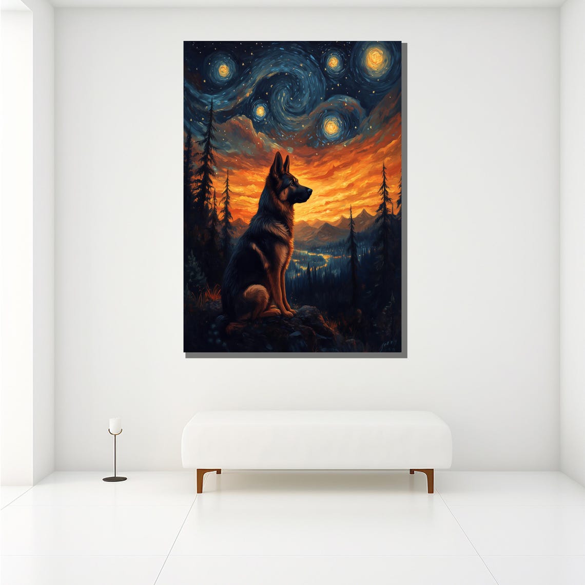 German Shepherd Starry Night Sky Mountains Sunset Dog Poster - Image 2
