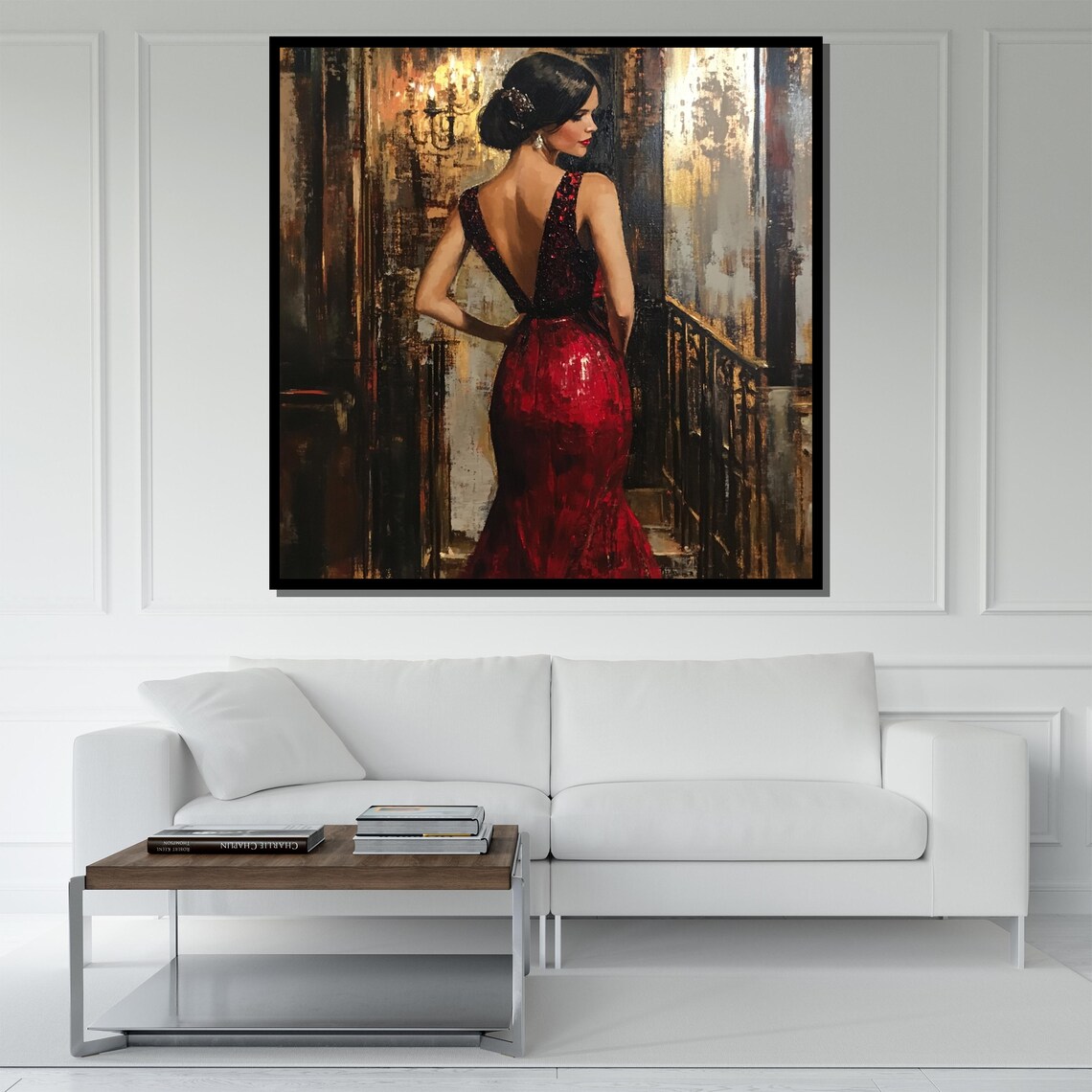 Elegant Woman In Red Dress Portrait Art Print - Image 5