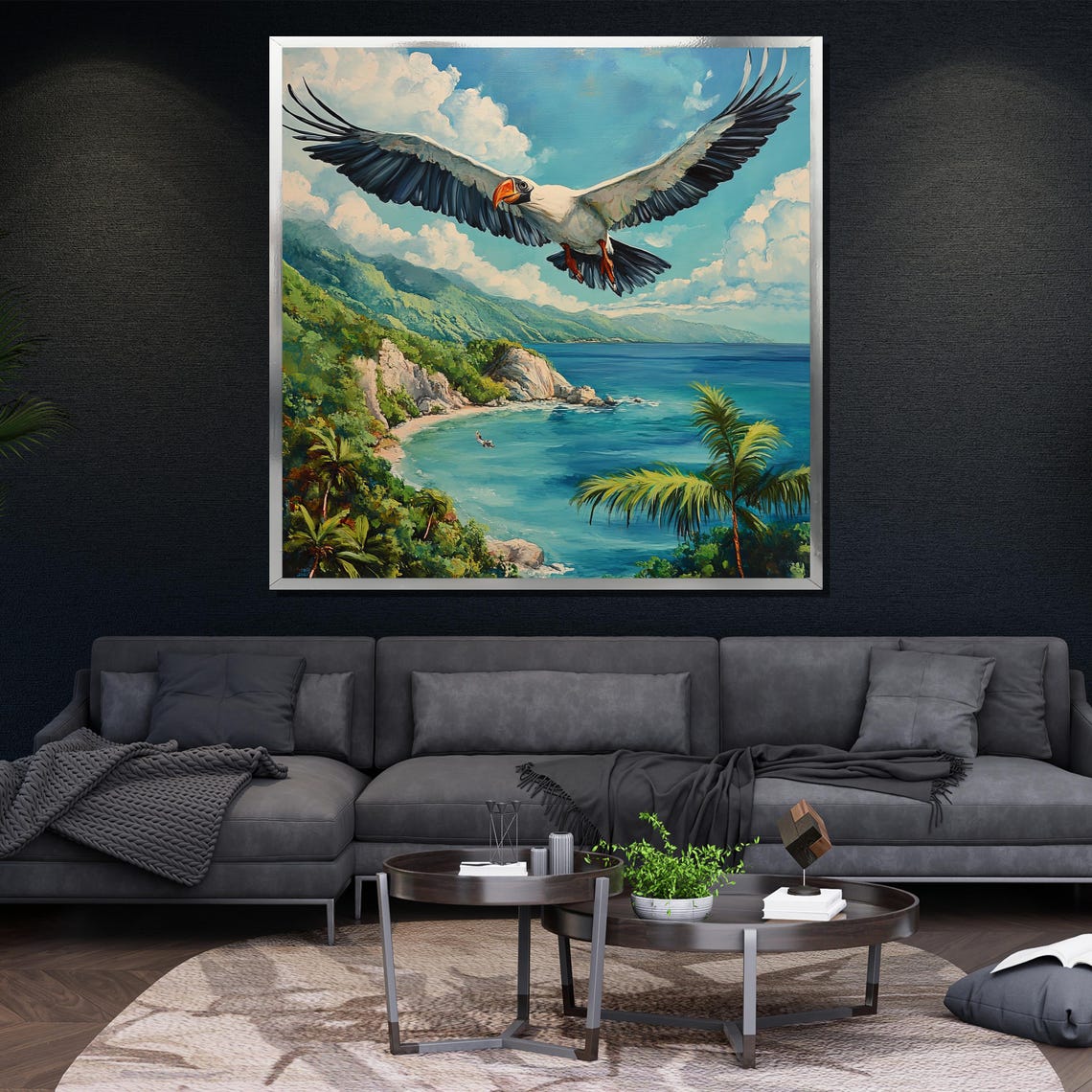 Soaring Seagull Flying Tropical Coast Palm Beach Ocean Bird Poster - Image 4