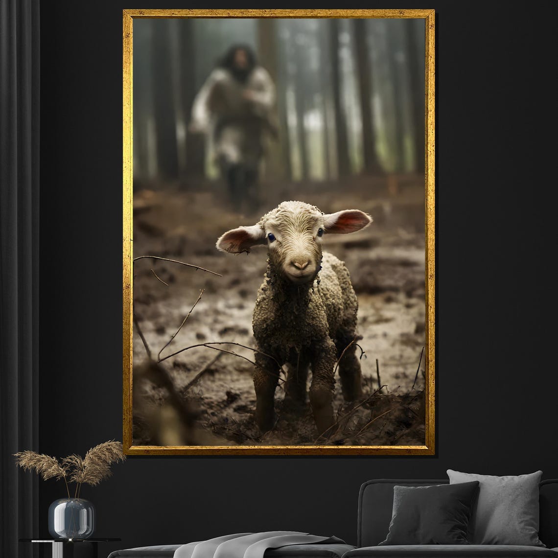 Jesus Rescuing The Lost Lamb In A Misty Forest Religious Art Poster