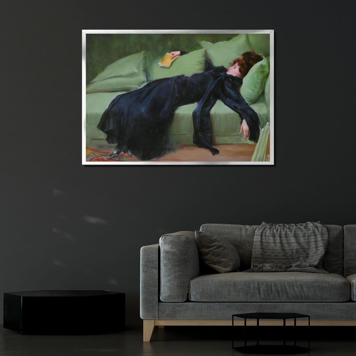Ramon Casas Decadent Young Woman Reading On Green Sofa Poster - Image 4