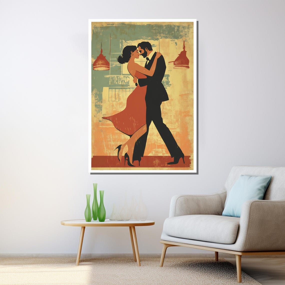 Retro Tango Couple Dancing Vintage Style Warm Toned Art Poster - Image 3