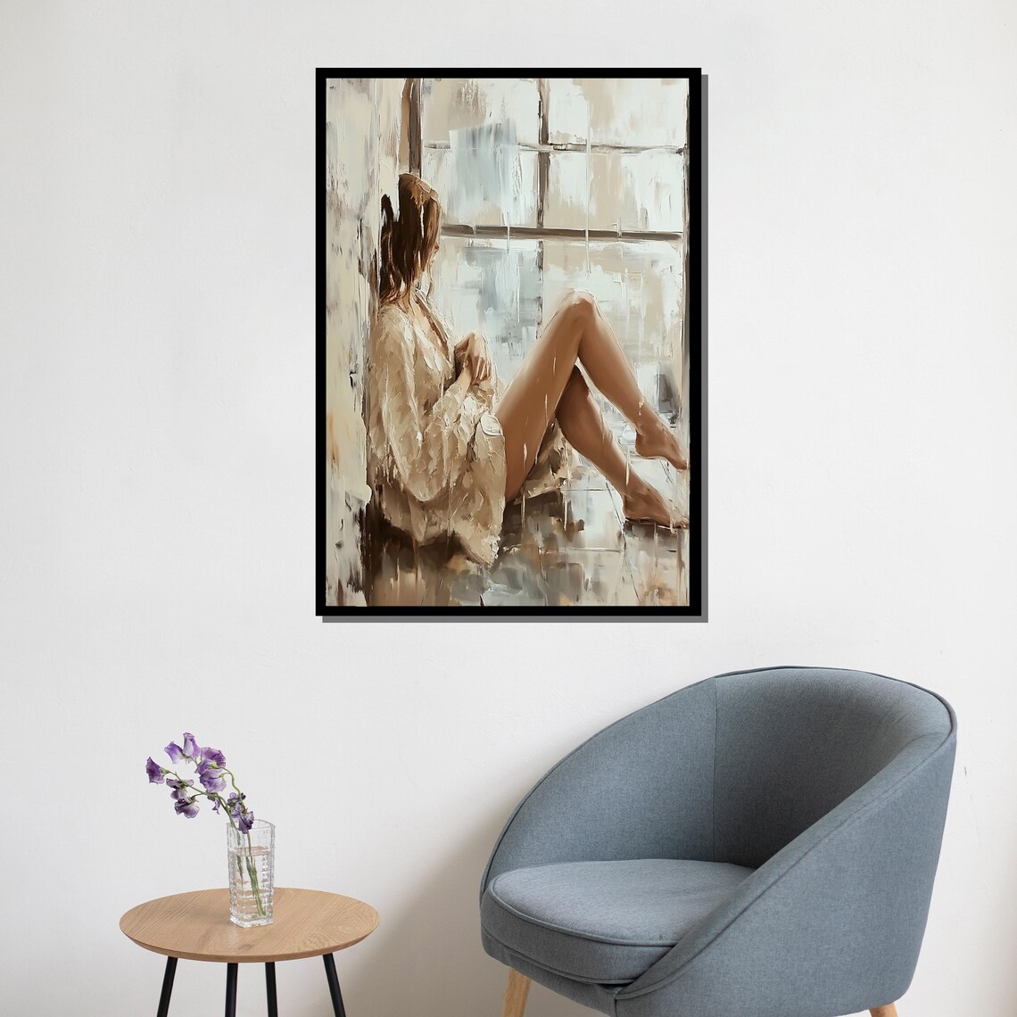 Woman By Window Impasto Painting Serene Neutral Minimalist Canvas Wall Art - Image 5
