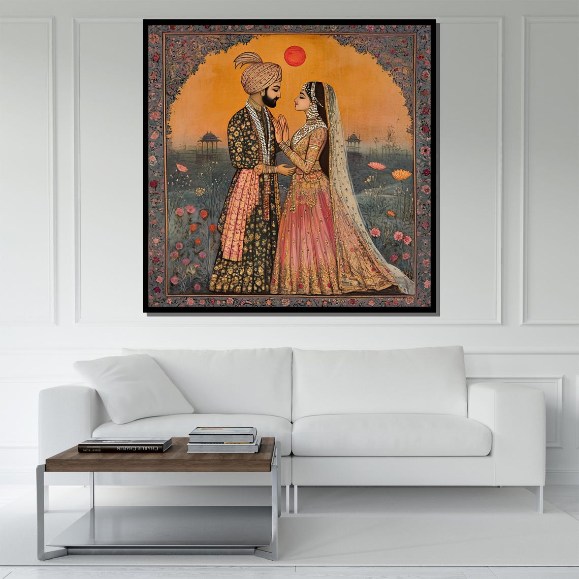Romantic Indian Wedding Couple Mughal Style Sunset Garden Art Poster - Image 5