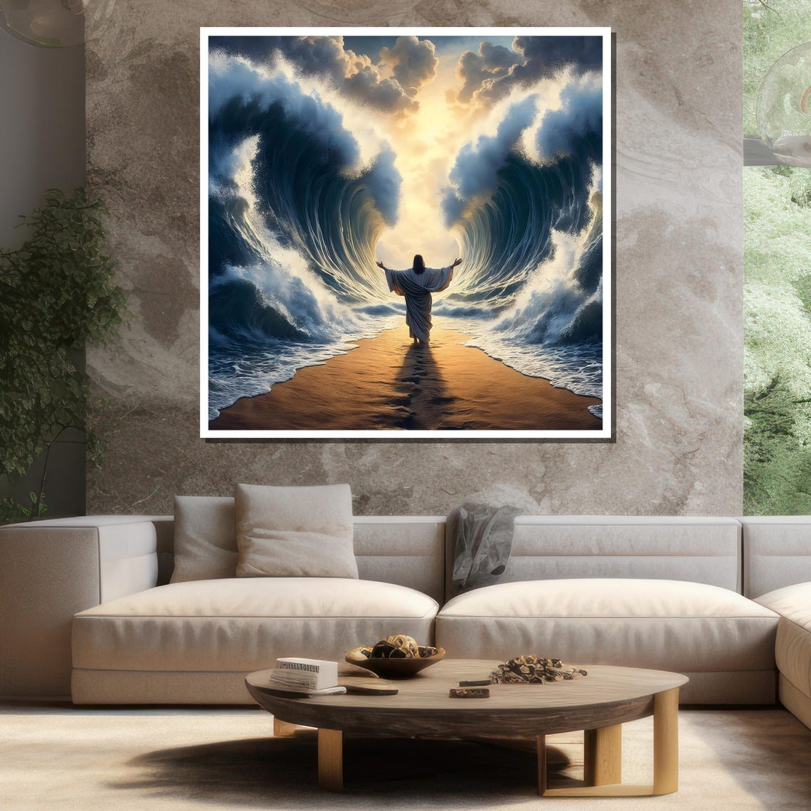 Moses Parting Red Sea Towering Waves Biblical Miracle Art Wall Poster - Image 3