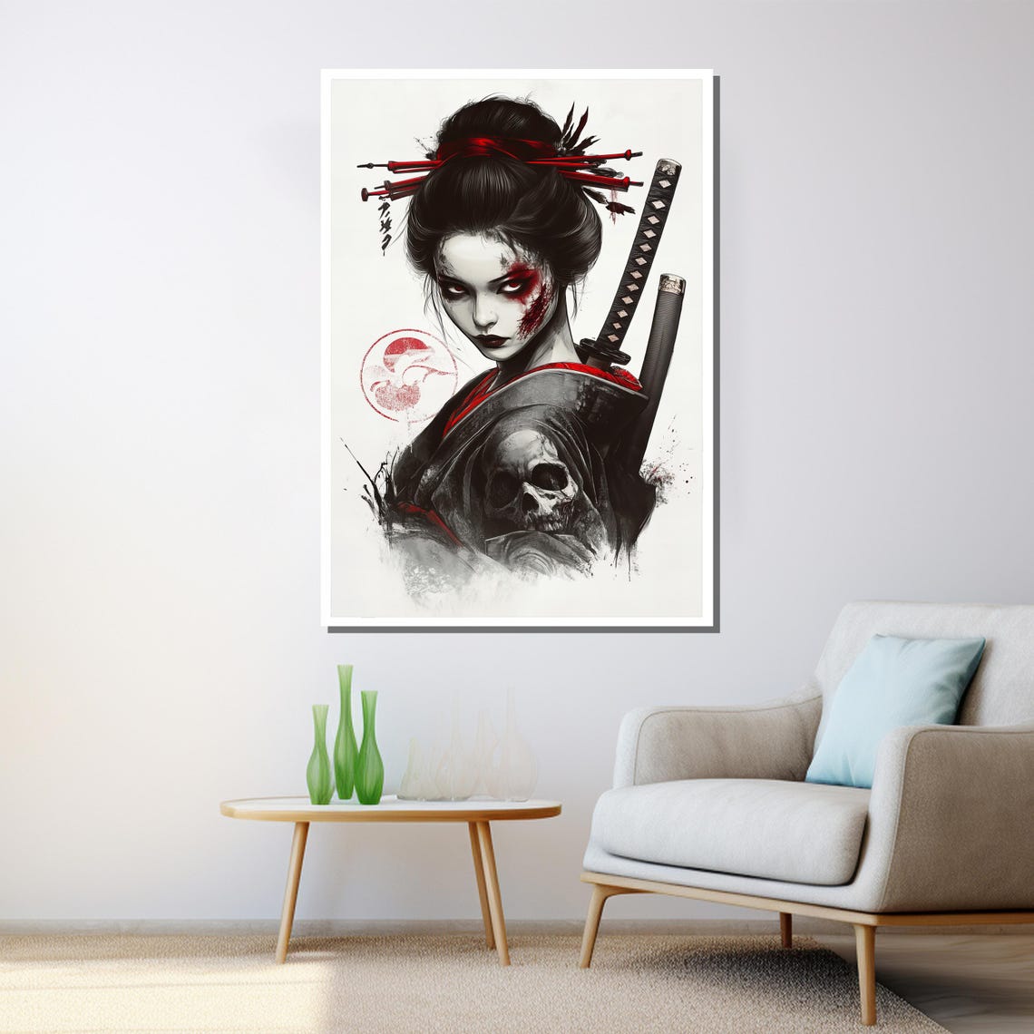 Dark Samurai Geisha Skull Katana Ink Grunge Japanese Warrior Poster - Image 3