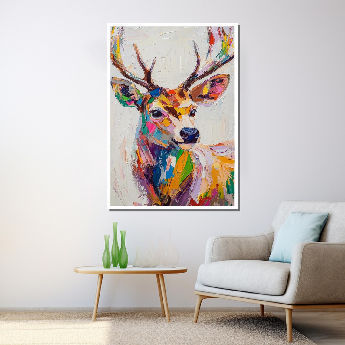 Colorful Abstract Deer Portrait Pop Art Brushstroke Wildlife Art Poster - Image 3