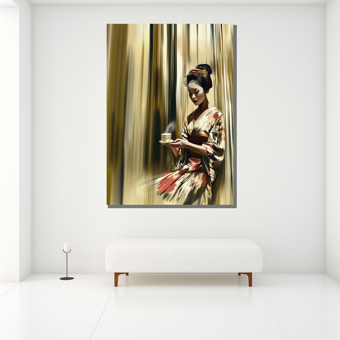 Elegant Geisha Tea Ceremony Gold Red Kimono Japanese Art Poster - Image 2