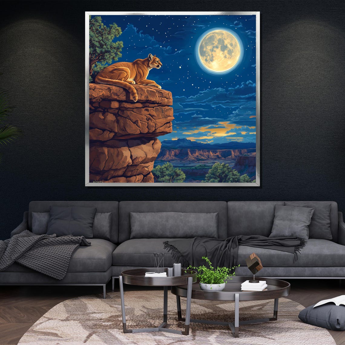 Puma Full Moon Red Rock Canyon Night Majestic Mountain Lion Wall Art - Image 4
