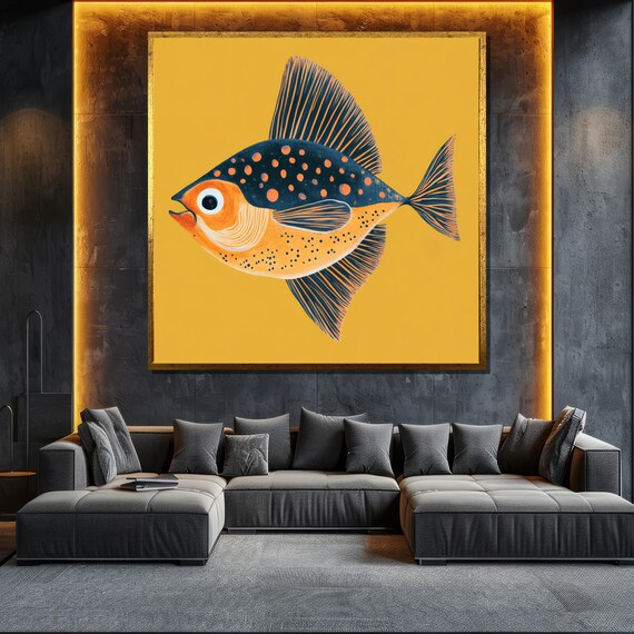 Colorful Fish Painting Modern Ocean Wall Art For Living Room Coastal Home Gift Decor