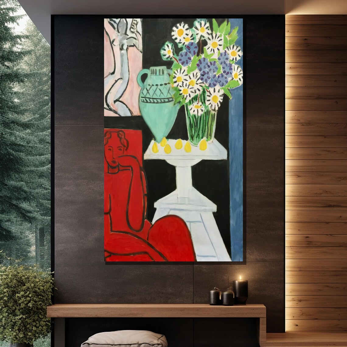Henri Matisse Style Still Life Daisies Green Vase Red Figure Poster - Image 2