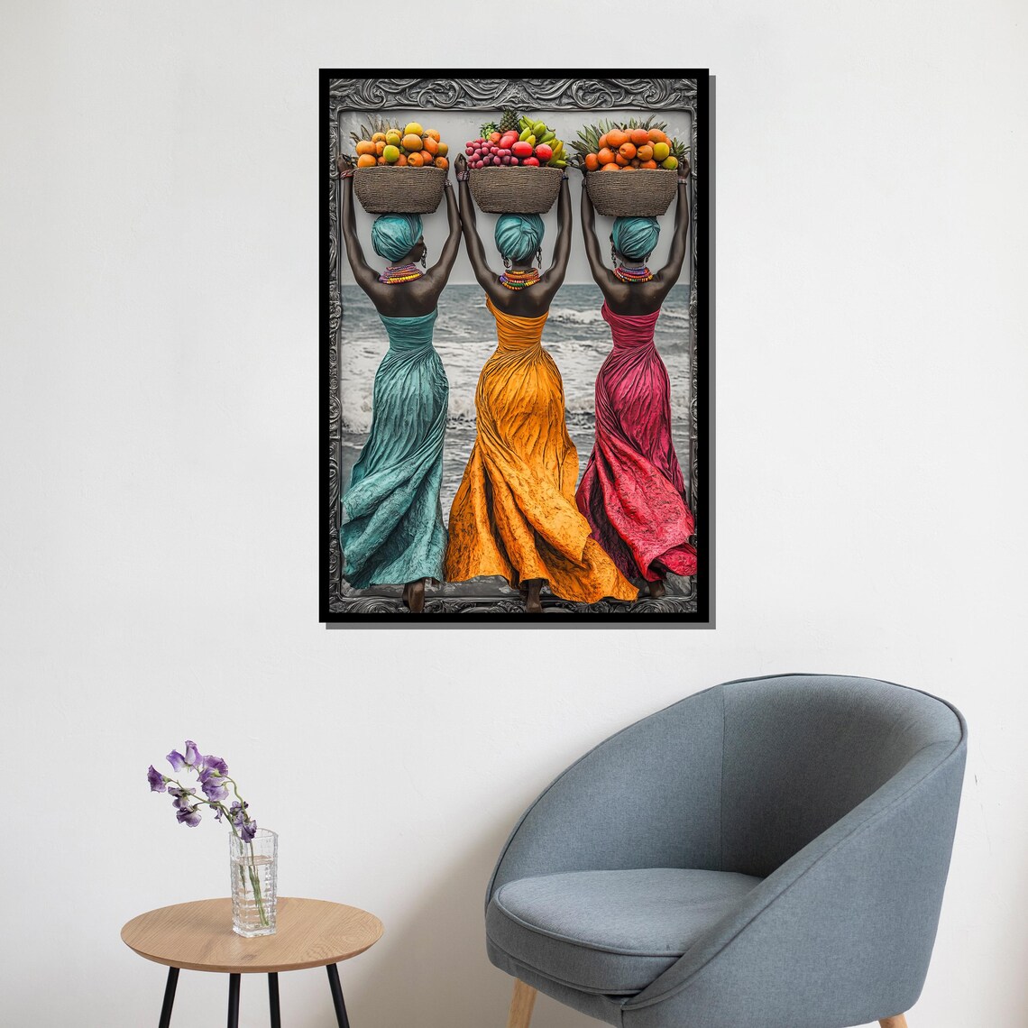 African Women Carrying Fruit Baskets Ocean Shore Cultural Art Poster - Image 5