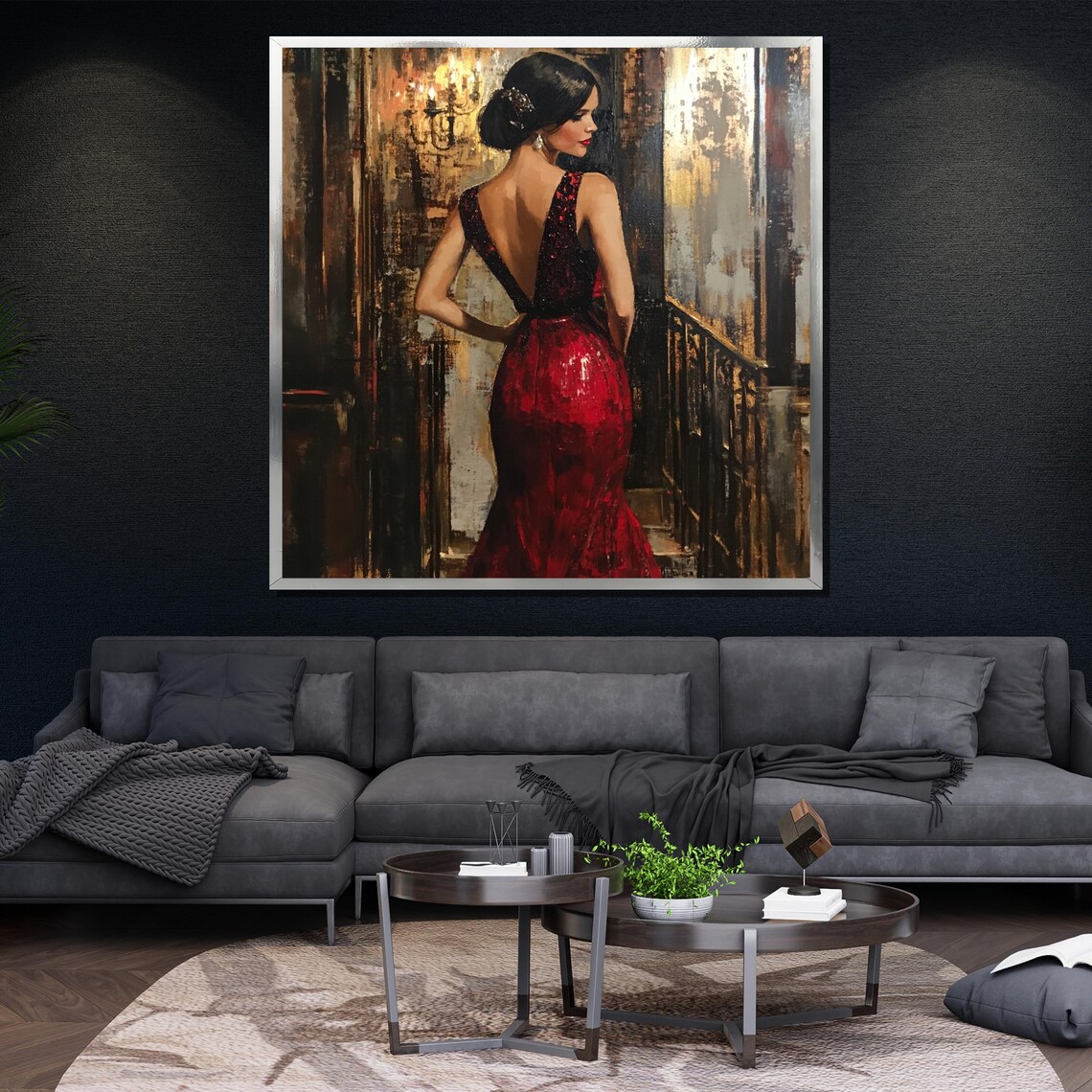 Elegant Woman In Red Dress Portrait Art Print - Image 4